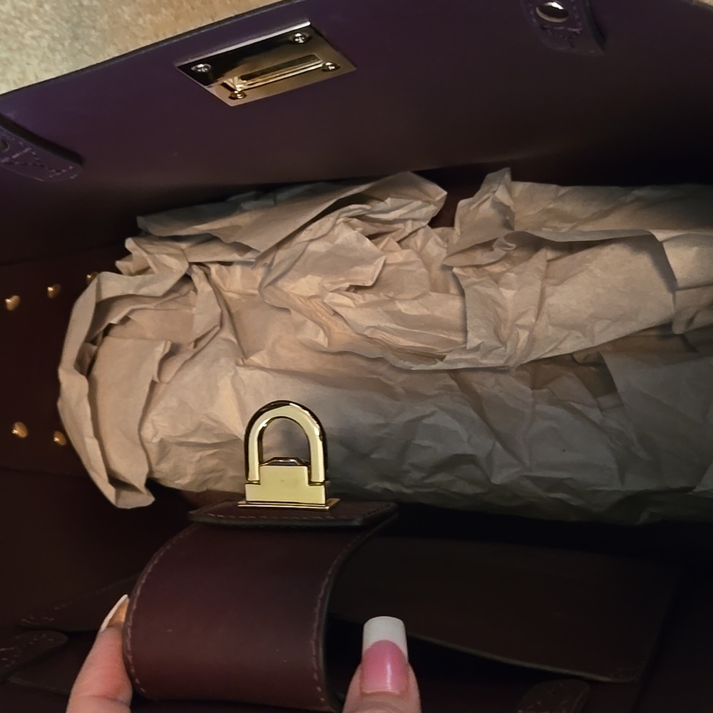 NWT Michael Kors Manhattan Studded Tote/Bordeaux Color - Picture 7 of 11